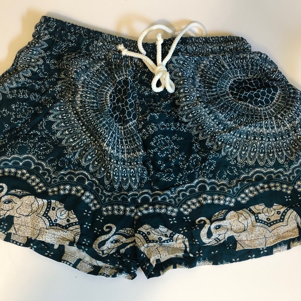 Thailand Elephant Print Rayon Drawstring Shorts